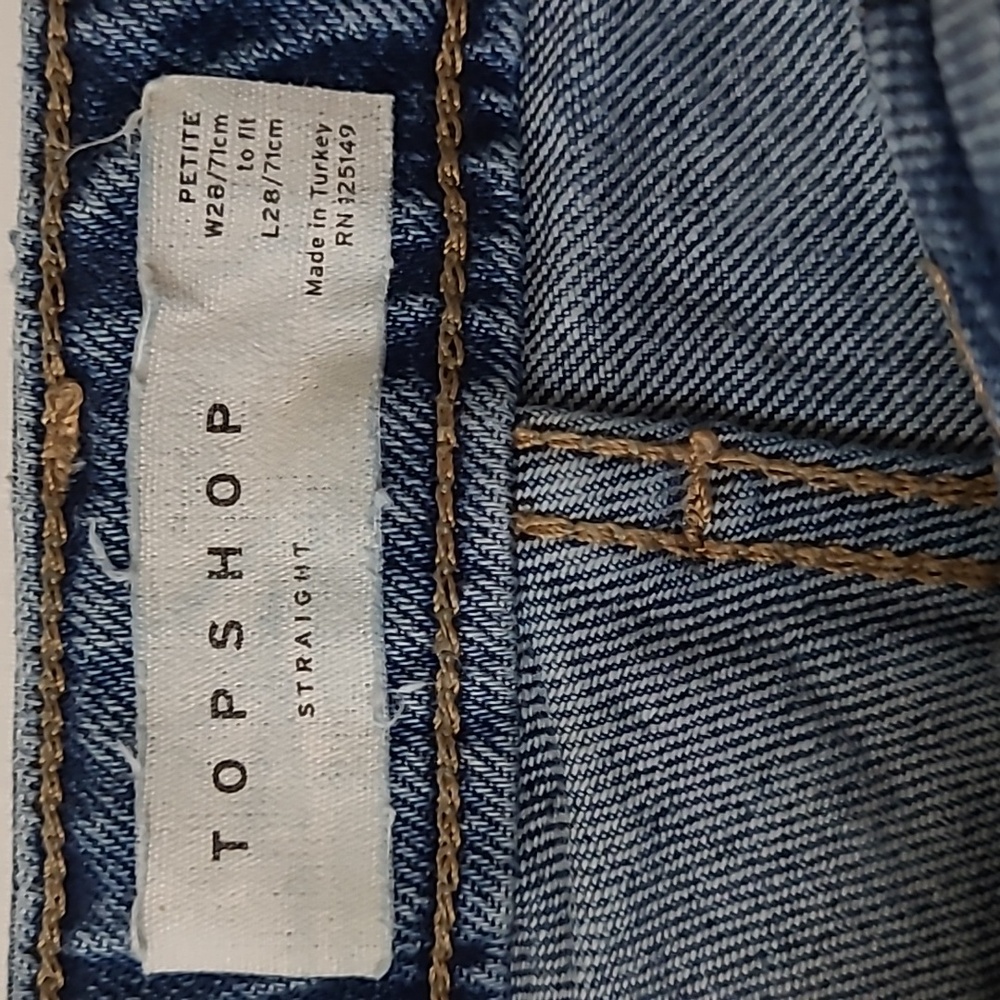 TOPSHOP Women's Cropped Straight Leg Blue Jeans with Raw Hem Size 28P - Picture 3 of 10